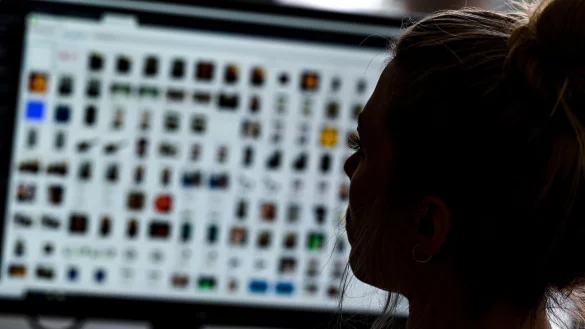 Eine Kommissarin sitzt vor einem Auswertungscomputer bei Ermittlungen gegen Kinderpornografie. - &copy; Arne Dedert/dpa/Symbolbild