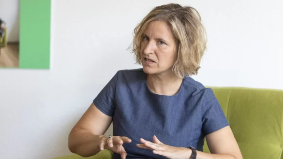Die rheinland-pfälzische Klimaschutzministerin Katrin Eder (Grüne) gibt ein Interview. - © Helmut Fricke/dpa/Archivbild