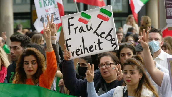 Mehrere Tausend Menschen bekunden bei einer Demonstration in der K&ouml;ner Innenstadt ihre Solidarit&auml;t mit den Protestierenden im Iran. - &copy; Henning Kaiser/dpa/Archivbild