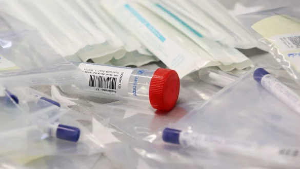 Die einzelnen Komponenten f&uuml;r den &laquo;Lolli-Test&raquo; liegen auf einem Schreibtisch. - &copy; Roland Weihrauch/dpa/Symbolbild