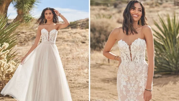 Zur Trauung lang, zur Feier kommt der &Uuml;berrock ab: Wandelbare Brautkleider sind derzeit beliebt bei Br&auml;uten. Hier ein Beispiel (Style 66257) f&uuml;r diesen Trend von Lilian West. - &copy; Lilian West/dpa-tmn