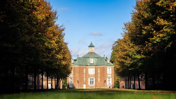 Das barocke Schloss Clemenswerth im Emsland ist die einzige noch erhaltene Alleesternanlage weltweit: Acht Lindenalleen f&uuml;hren zum Mittelpunkt, dem Jagdschloss. - &copy; Sina Schuldt/dpa