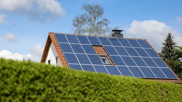 Solarpaneelen sind auf dem Dach eines Einfamilienhauses angebracht. - &copy; Jan Woitas/dpa-Zentralbild/dpa/Symbolbild