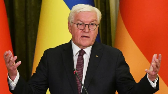 Warnt mit Blick auf China vor einseitigen Abhängigkeiten: Der deutsche Bundespräsident Frank-Walter Steinmeier. - © Andrew Kravchenko/AP/dpa