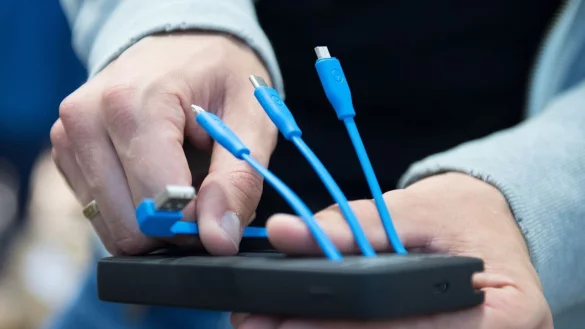 Adapter ade dank EU: Verbraucherinnen und Verbraucher ben&ouml;tigen zum Laden von Akkuger&auml;ten bald wohl nur noch USB-C-Kabel (zweites von rechts). - &copy; Franziska Gabbert/dpa-tmn