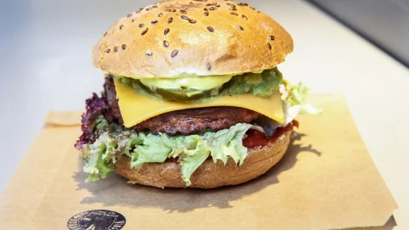 Lecker sieht er aus, der vegane Burger. In einer Untersuchung der «Öko-Test» wurden aber fast alle 12 veganen Käse als zu salzig bewertet. - © Ulrich Perrey/dpa/dpa-tmn