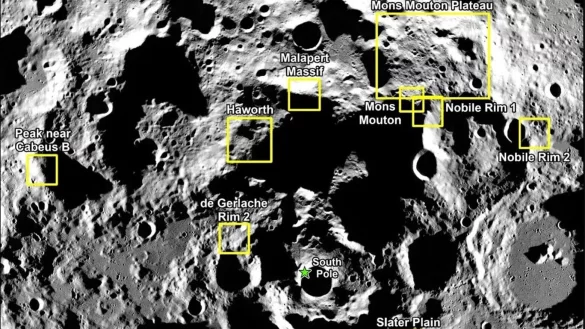 Das von der Nasa zur Verf&uuml;gung gestellte Bild zeigt neun potenzielle Landegebiete. - &copy; GSFC/ASU/JSC/AGDT/NASA/dpa