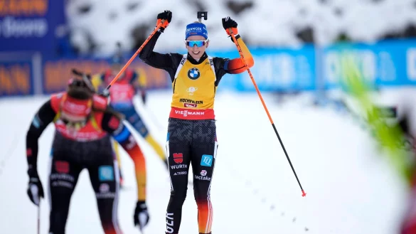 Franziska Preu&szlig; beh&auml;lt ihr Gelbes Trikot. - &copy; Matthias Schrader/AP/dpa