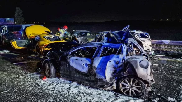 Bei einer Massenkarambolage zahlreicher Fahrzeuge s&uuml;dlich von Danzig gab es Tote und Verletzte. - &copy; Kpp Pruszcz Gdanski/PAP/dpa