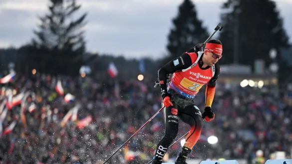 Philipp Nawrath schafft es auf den dritten Platz im Sprint. - © Hendrik Schmidt/dpa