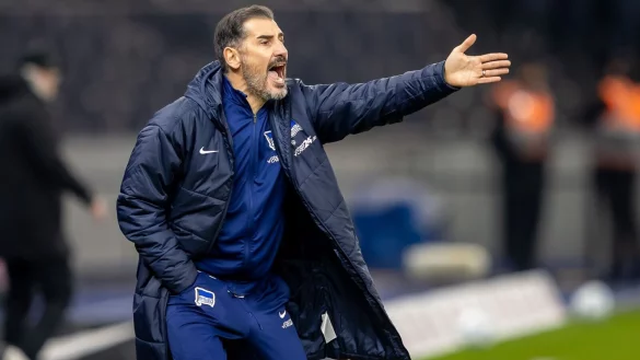 Kein erfreulicher Abend für Hertha-Trainer Cristian Fiel. - © Andreas Gora/dpa