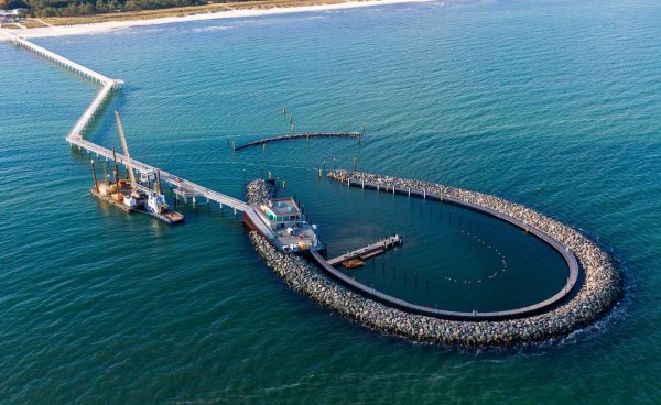 Rekordverdächtig: Die Seebrücke Prerow soll mit rund 720 Metern die längste Seebrücke im Ostseeraum sein. - © Stefan Sauer/dpa