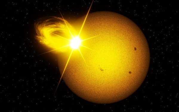 So in etwa könnte ein sogenannter Superflare aussehen. (Illustration) - © Alexey Chizhik/MPS/dpa