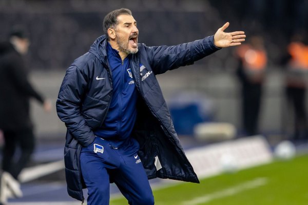 Kein erfreulicher Abend für Hertha-Trainer Cristian Fiel. - © Andreas Gora/dpa