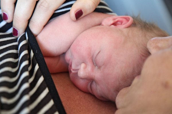 Ganz nah bei Mama: Fin kam am Dienstag zur Welt und schläft ruhig auf der Brust seiner Mutter. - © Vera Gerstendorf-Welle