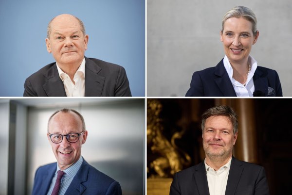 Treten gegeneinander im TV an: Scholz, Merz, Weidel und Habeck. - © Kappeler/Albert/Wendt/dpa