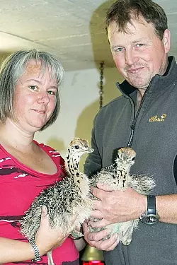 Die beiden Jungtiere in der Hand ihrer Besitzer Maik und Maja Sielemann. - &copy; Foto: J&uuml;rges