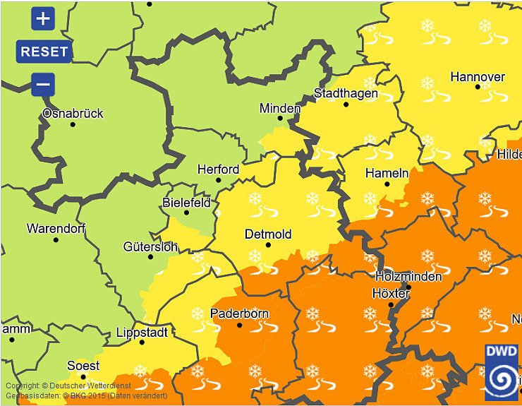 Glättewarnung des Deutschen Wetterdienstes - © Screenshot: Deutscher Wetterdienst (DWD)