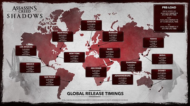 Globale Veröffentlichungstermine für Assassin’s Creed: Shadows: Wann Spieler weltweit loslegen können. - © Ubisoft