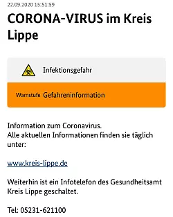 Wenige Minuten sp&auml;ter kam die neue Warnung. - &copy; Screenshot Angela Wiese