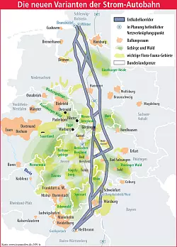 Die neuen Varianten der Strom-Autobahn. - &copy; Karte: www.transnetbw.de; NW-js