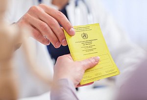 Ein Arzt nimmt den Impfausweis seiner Patientin entgegen - Christin Klose/dpa-tmn