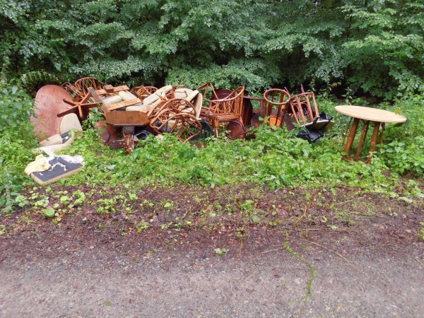 Müllfund am Aussichtsturm: Bei diesem Anblick haben die Mitarbeiter des
Forstbetriebs zunächst ihren Augen nicht getraut. - © Forst und Grün