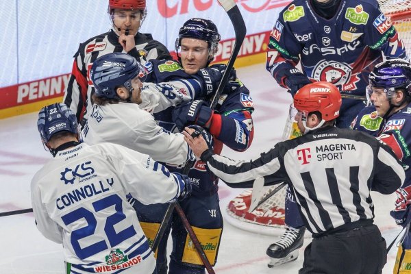 Hitziges Spiel zwischen den Eisbären Berlin und den Straubing Tigers. - © Andreas Gora/dpa