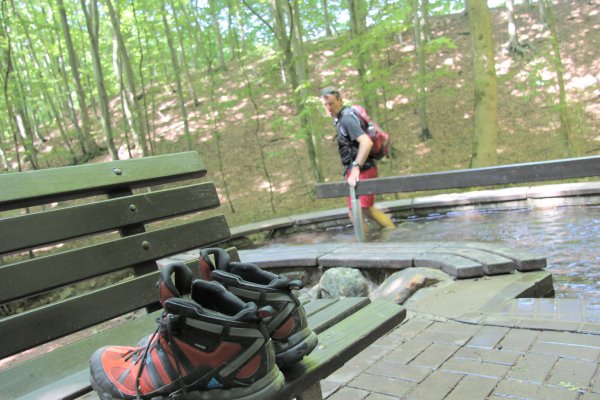 Eiskalt: Wassertreten im Schiederaner Wald. - © Silke Buhrmester