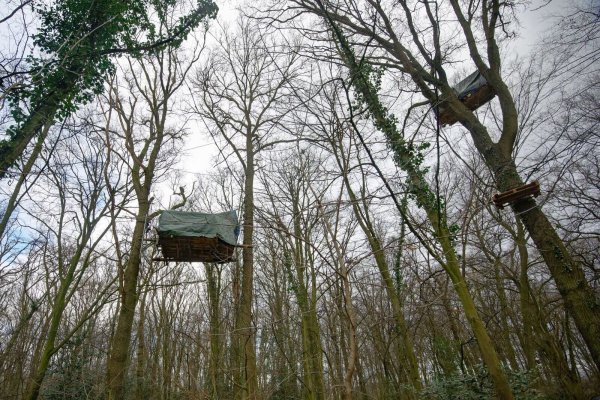 Im sogenannten Sündenwäldchen halten sich noch Aktivisten in selbstgebauten Baumhäusern auf. (Archivbild) - © Henning Kaiser/dpa