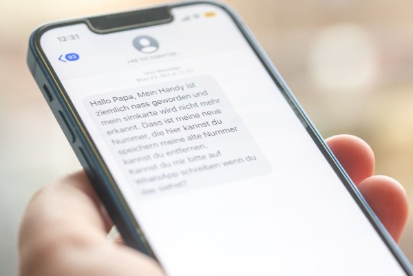 Eine Frau hält ein Smartphone in ihrer Hand, auf dessen Display eine Betrugs-SMS zu lesen ist. - © Fernando Gutierrez-Juarez/dpa