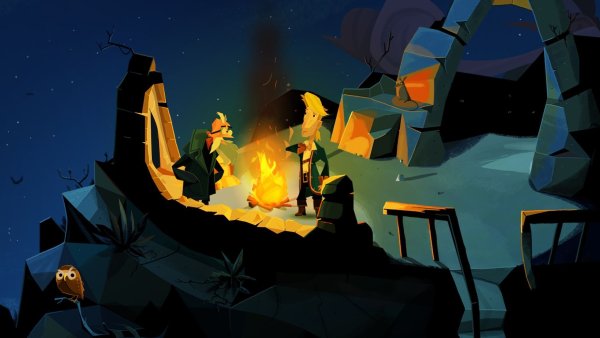 Am Lagerfeuer wird Seemannsgarn gesponnen in «Return to Monkey Island». - © Devolver Digital/dpa-tmn