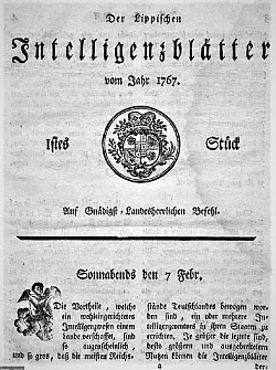 Die erste Ausgabe der &bdquo;Lippischen Intelligenzbl&auml;tter&ldquo; vom 7. Februar 1767. - &copy; Repro: Horst Biere/Quelle: Stadtarchiv/Landesarchiv
