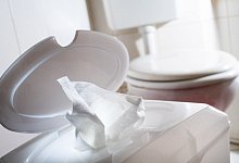 Feuchttücher sind neben einer Toilette zu sehen - Franziska Gabbert/dpa-tmn