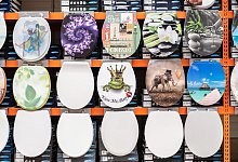 Toilettensitze hängen in einem Baumarkt - Jonas Güttler/dpa/dpa-tmn