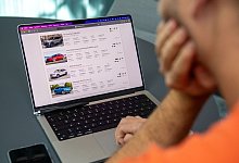 Ein Mann blickt auf die Webseite ev-database.org - Nico Tapia/dpa-tmn