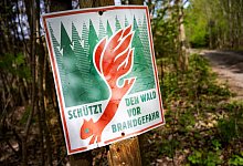 Schild mit der Aufschrift &laquo;Sch&uuml;tz den Wald vor Brandgefahr&raquo; - Stefan Sauer/dpa