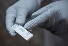 Ein Mitarbeiter des Roten Kreuzes h&auml;lt einen Corona-Schnelltest in der Hand. - Tom Weller/dpa/Symbolbild