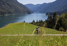 Radfahrer in Kärnten vor See und Bergen - Anita Arneitz/dpa-tmn