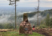 Der Hermann-L&ouml;ns-Ged&auml;chtnisstein auf dem T&ouml;nsberg, der sonst im dichten Wald lag, ist wieder sehr gut am S&uuml;dhang zu erkennen. - Horst Biere