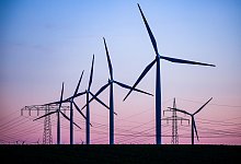 Windräder hinter Stromleitungen - dpa