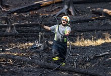 Ein Feuerwehrmann im Einsatz bei einem Waldbrand im Nationalpark B&ouml;hmische Schweiz. - H&aacute;jek Vojt&igrave;ch/CTK/dpa