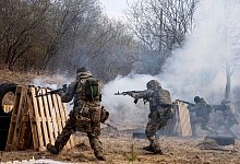 Auf der Waffenliste für Kiew nicht enthalten sind schwere Waffen wie Panzer oder Artillerie. (Im Bild: ukrainische Soldaten bei einer Übung nahe Lwiw) - Nariman El-Mofty/AP/dpa