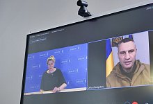 Das Fake-Videotelefonat zwischen einem vorgeblichen Vitali Klitschko mit Berlins Regierender B&uuml;rgermeisterin Franziska Giffey. - Senatskanzlei Berlin/dpa