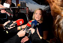 Magdalena Andersson auf der Wahlveranstaltung der sozialdemokratischen Partei im Waterfront Conference Center in Stockholm. - Jonas Ekstr&ouml;mer/TT News Agency/AP/dpa