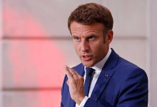Der franz&ouml;sische Pr&auml;sident Emmanuel Macron bei einer Ansprache in Paris. - Ludovic Marin/AFP POOL/AP/dpa