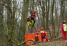 Gleitschirmflieger h&auml;ngt nach Absturz in Baumkrone fest - -/Feuerwehr Porta Westfalica/dpa