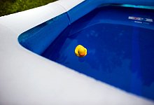 Eine gelbe Plastik-Ente schwimmt in einem Pool - Arno Burgi/dpa-Zentralbild/dpa-tmn