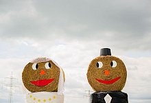 Strohfiguren einer Braut und eines Bräutigams - Julian Stratenschulte/dpa/dpa-tmn