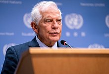 Der EU-Au&szlig;enbeauftragte Josep Borrell spricht w&auml;hrend einer Pressekonferenz im Hauptquartier der Vereinten Nationen. - Julia Nikhinson/AP/dpa